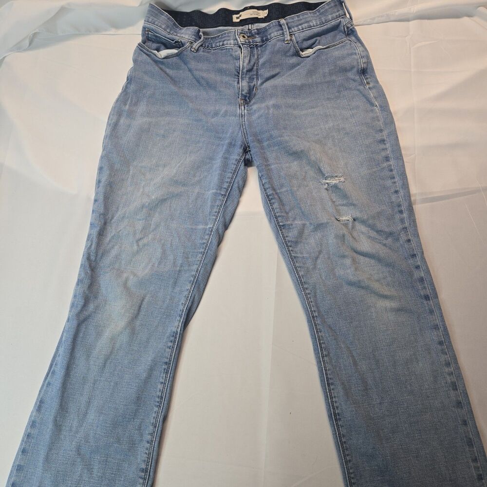 Levi's 525 Perfect Waist Jeans 14 Blue Womens Straight Leg Denim Pants Thrashed